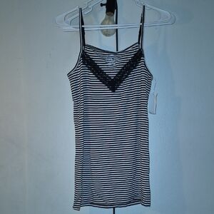 Kohl's Black and White Striped Camisole with Lace Accent